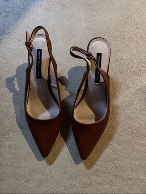 French Connection Brown Pointed Toe Slingback Heels